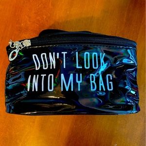 Don’t look into my bag! Black patent cosmetic bag, double zipper in chrome NWT